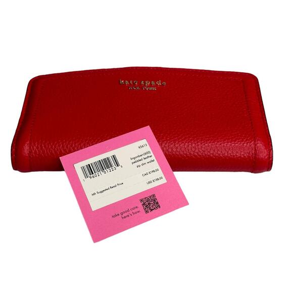 Kate Spade Slim Pebble Leather Zip Wallet in Ligonberry ( Red ) - Picture 5 of 5